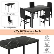 AWQM 5-Peice Dining Table Set, Faux Marble Dining Room Table and Chairs Set, Rectangle Kitchen Table Set with Durable Metal Frame and Upholstered Chairs, for Dining Room, Kitchen, Black
