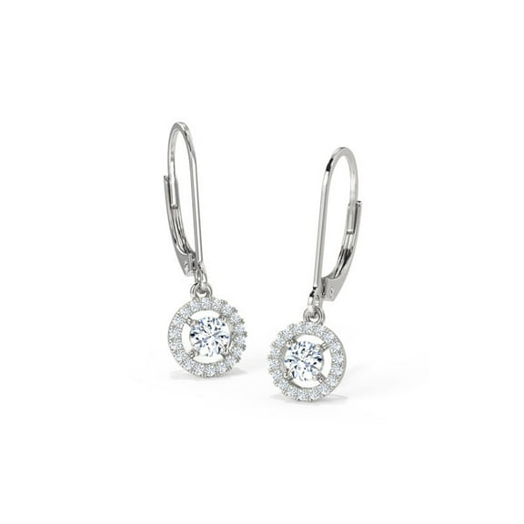 Round Cut White Diamond Halo Solitaire Drop Earrings in 925 Sterling Silver – Engagement Earrings – Anniversary Gift for Wife – Fine Handmade Jewelry