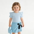 thumbnail image 6 of WRKEKC Girls 2 piece Outfits Short Sleeve Ribbed Top and Bow Skirt Pants with Bag 3 Piece for 6 Months-3 Years, 6 of 9