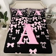 thumbnail image 2 of jejeloiu Monogrammed A Twin Sheet Sets,Cute Bowknot Bowtie Twin Fitted Sheet,Light Pink Black Flat Sheet,Microfiber Room Decorative,3 Pieces, 2 of 7