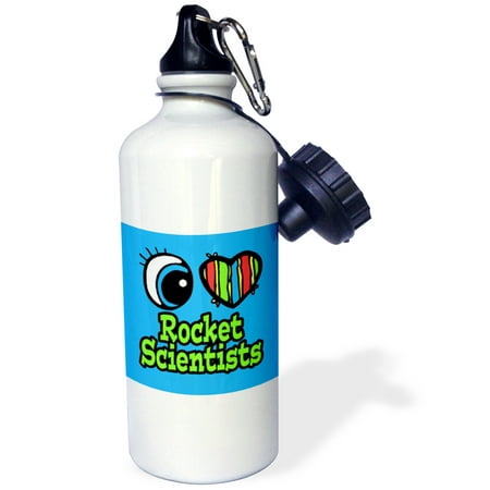 3dRose Bright Eye Heart I Love Rocket Scientists, Sports Water Bottle,