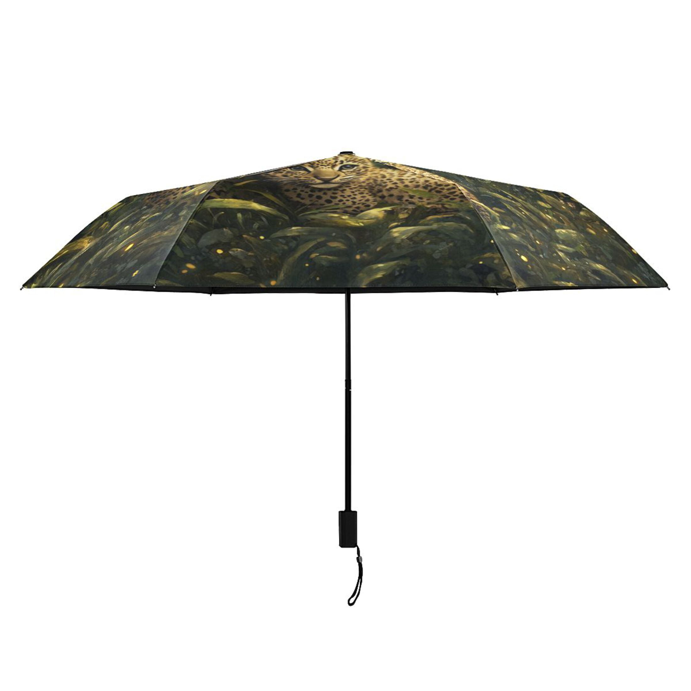 Leopards in Moonlight Jungle All Weather Umbrella Triple Folding Parasol 6 Ribs UV Protection Portable