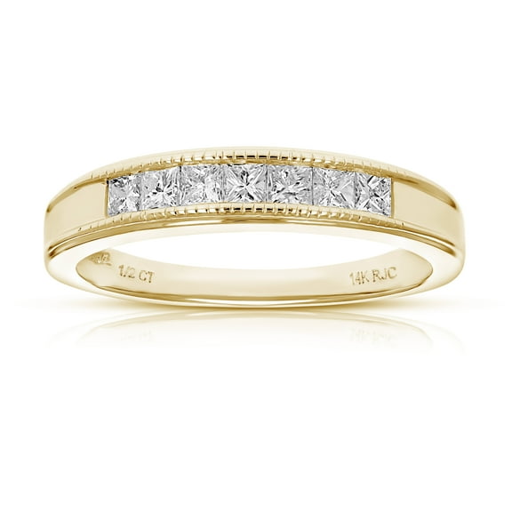 Vir Jewels 1/2 CTTW Princess Cut Diamond Wedding Band with Milgrain 14K Yellow Gold 7 Stones Size 6