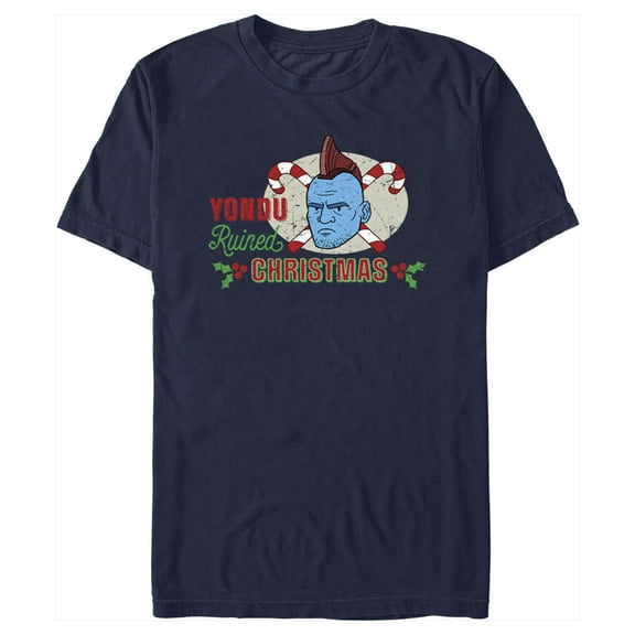 Men's Guardians of the Galaxy Holiday Special Yondu Ruined Christmas Animated  Graphic Tee Navy Blue Small