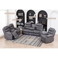thumbnail image 3 of Hybition 3-Piece PU Leather Manual Reclining Sofa Set with LED Lights, USB Ports, Cup Holders, Drop Down Table, Bluetooth Speakers Grey for Living Room, 3 of 9