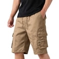 thumbnail image 2 of Nestiefly Cargo Shorts for Men Twill Knee Length Elastic Waist Athletic Shorts with Pockets Summer Casual Outdoor Hiking Short Khaki L, 2 of 6