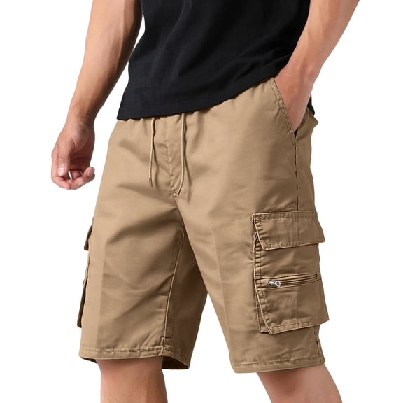 Men's Casual Cargo Shorts - Loose Fit Multi-Pocket Outdoor Sports Shorts, Rugged Cotton Work Shorts with Pockets, Relaxed Tactical Hiking Slacks (Khaki, M)