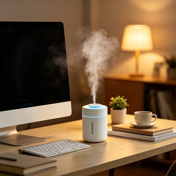 Rirozkan Mini USB Humidifier, Portable Desktop Cool Mist Atomizer With Night Light, Quiet Small Moisturizer for Car Home Office Bedroom