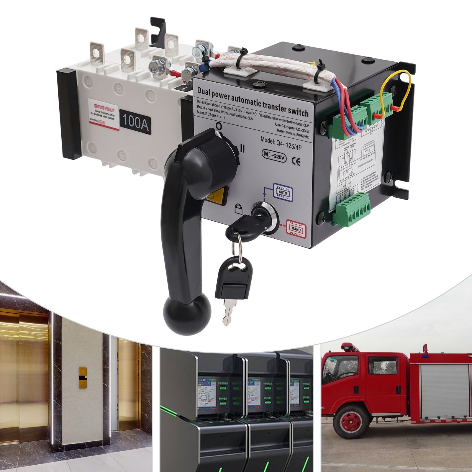 110V Dual Power Automatic Transfer Switch ,Automatic Generator Changeover Switch 100A/4P for Office Buildings, Shopping Malls, Banks