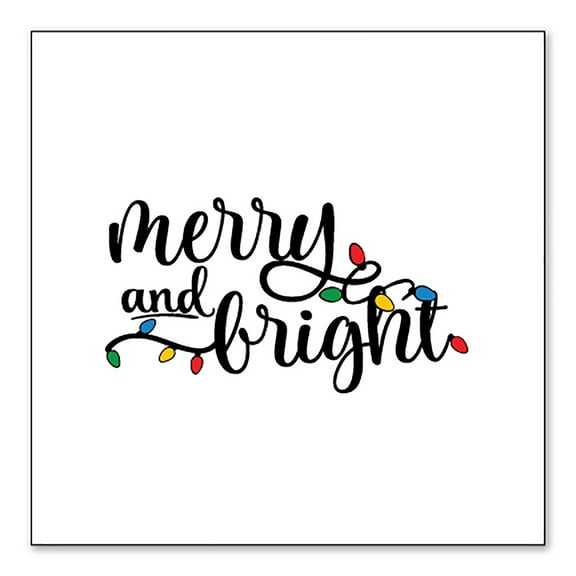 DistinctInk Custom Bumper Sticker - 8" x 8" Decorative Decal - White Background - Merry and Bright - Christmas Lights