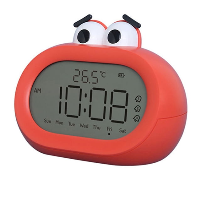 Kids Alarm Clock Cartoon Cute Intelligent Battery Operated Digital LED Electronic Clock with Night Light Red