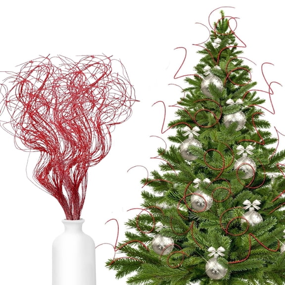 Glitter Curly Ting Ting Branches Vase Filler Christmas Sparkle Branches Artificial Sticks Twigs for Xmas Tree Wedding Holiday DIY Crafts Home Decoration 26 inch 30 Stems Red