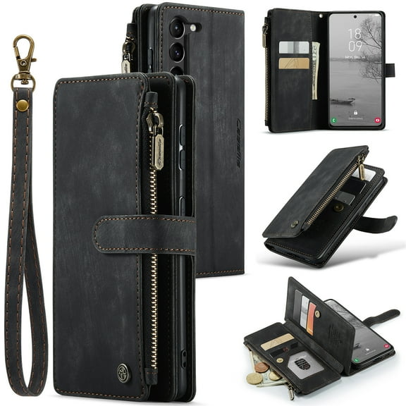 Tarise for Samsung Galaxy A54 Case Wallet for Women and Men, Galaxy A54 Case, PU Leather Magnetic Flip Strap Wristlet Zipper Card Holder Wallet Business Phone Cover for Samsung A54 5G (6.4"), Black
