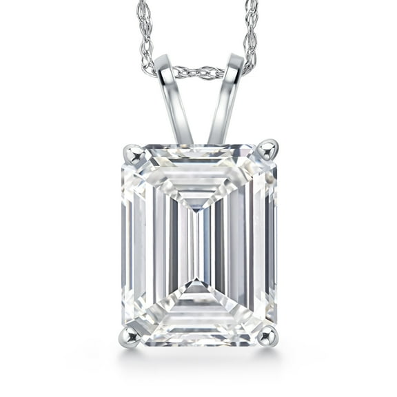 Gem Stone King 4.00 Ct IGI Certified Emerald Cut Lab Grown Diamond Pendant Necklace for Women | 14K White Gold | D-E Color | VS1-VS2 Clarity | Gold Necklace for Women | With 18 inch Gold Chain