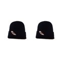 thumbnail image 3 of Sonducket Gorro tejido de lana con plumas para hombre y mujer, gorro tejido con letras, trenzado, cálido, grueso, accesorio para la cabeza de negro 2piezas, 3 of 6