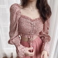 thumbnail image 2 of Camisa de mujer Vintage Cuello cuadrado Blusa de manga larga Estampado floral Top corto, Rosa kenally AP001259-02B, 2 of 7