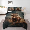 thumbnail image 2 of jejeloiu Rustic Highland Cow Queen Comforter Set Kids,Western Print Bedding Comforter Set,Reversible,3pcs, 2 of 8