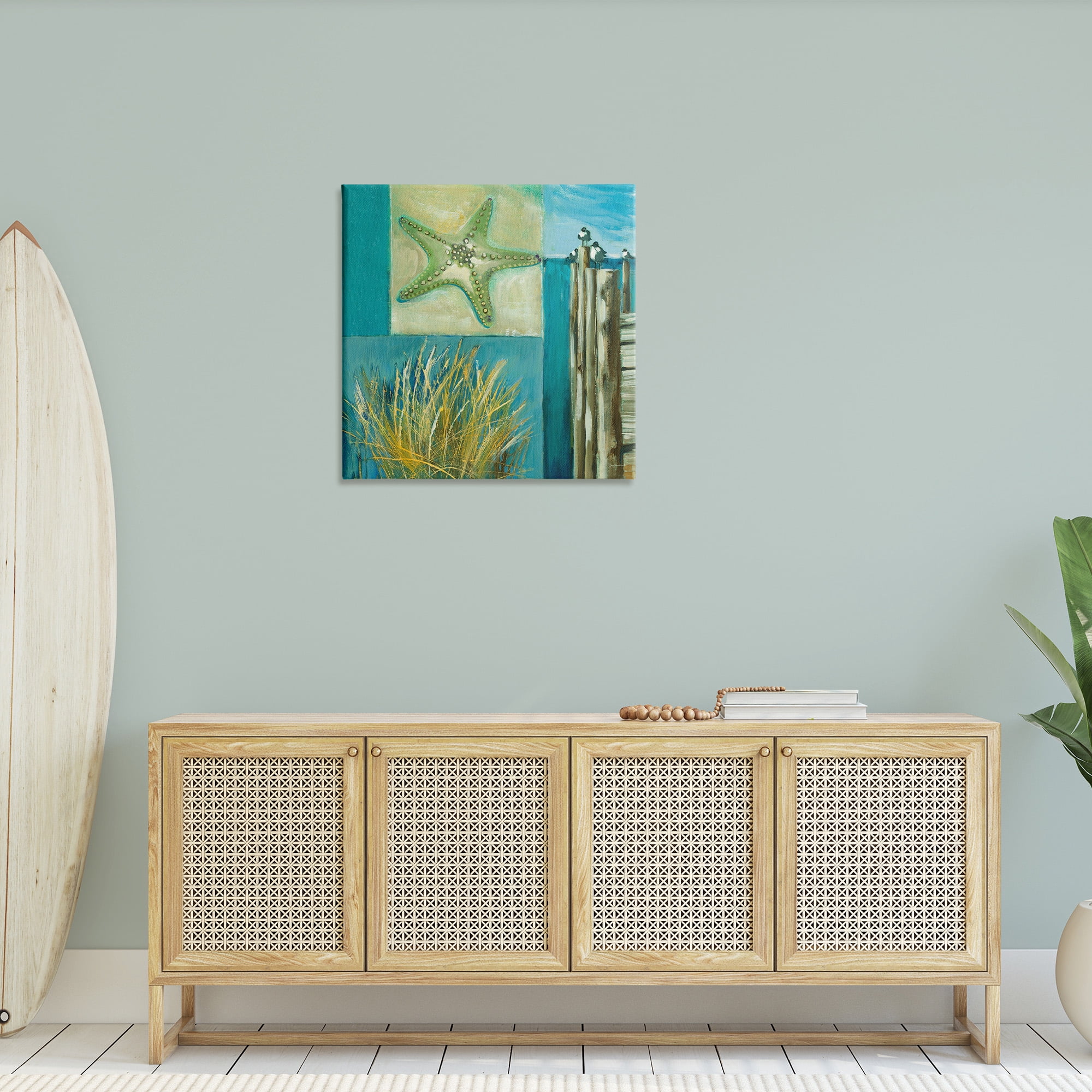 Stupell Industries Modern Beach Dock Collage Landscape Painting Gallery Wrapped Canvas Art Print Wall Art, 30 x 30