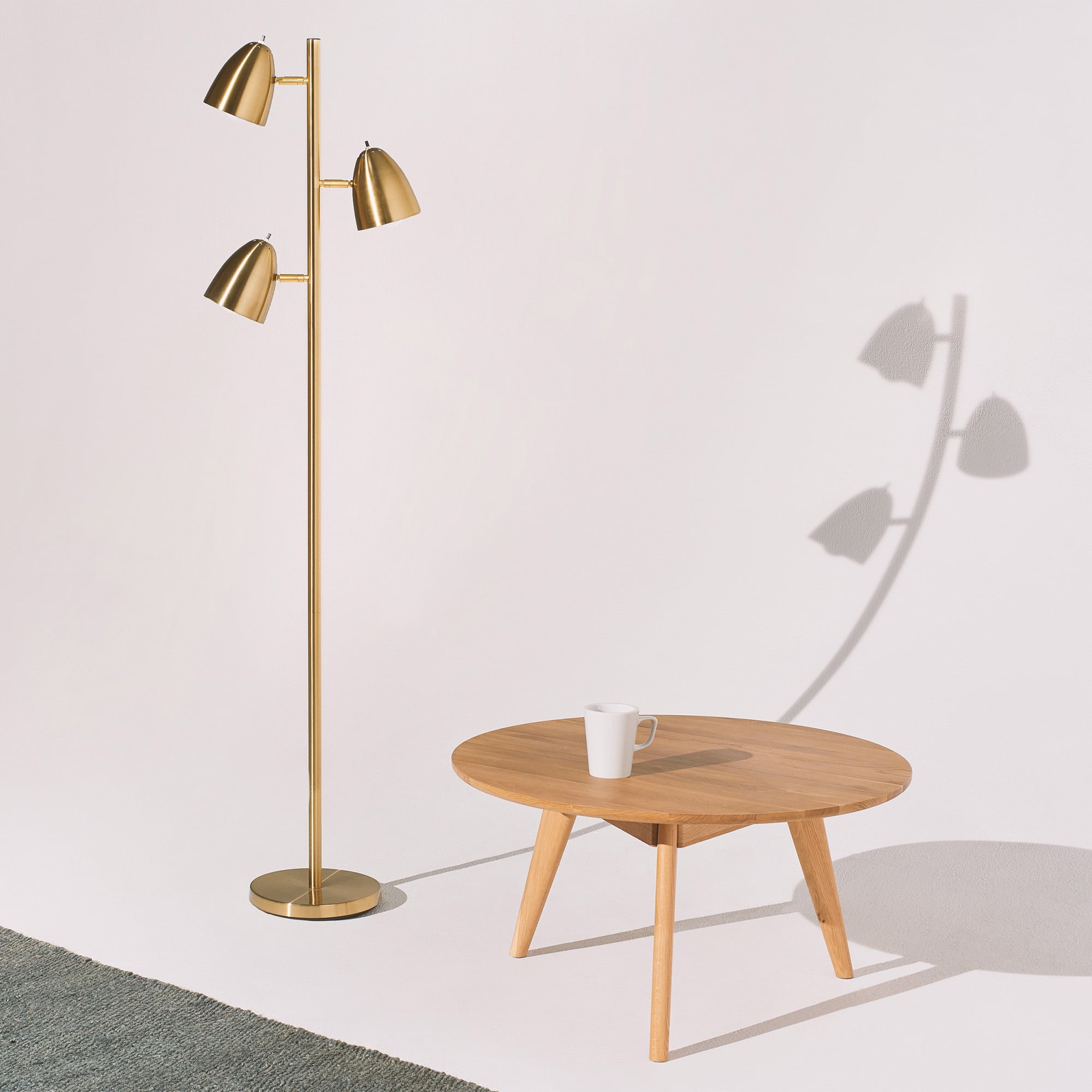 Brightech Jacob LED Standing Lamp, Modern Bright Floor Lamps for Living Rooms & Bedrooms, Tall LED Lighting Lamp with Adjustable 3 Light Tree – Antique Brass/Gold
