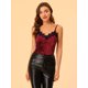 thumbnail image 3 of INSPIRE CHIC Tops Básicos De Tirantes Camisola Con Ribete De Encaje De Terciopelo Para Mujer Rojo S, 3 of 6