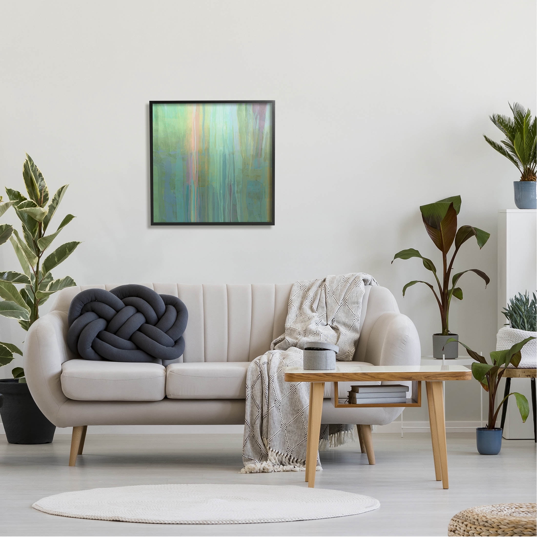 Stupell Industries Green Streaked Modern Brushed Lines Painting Black Framed Art Print Wall Art, Design by Michael Tienhaara