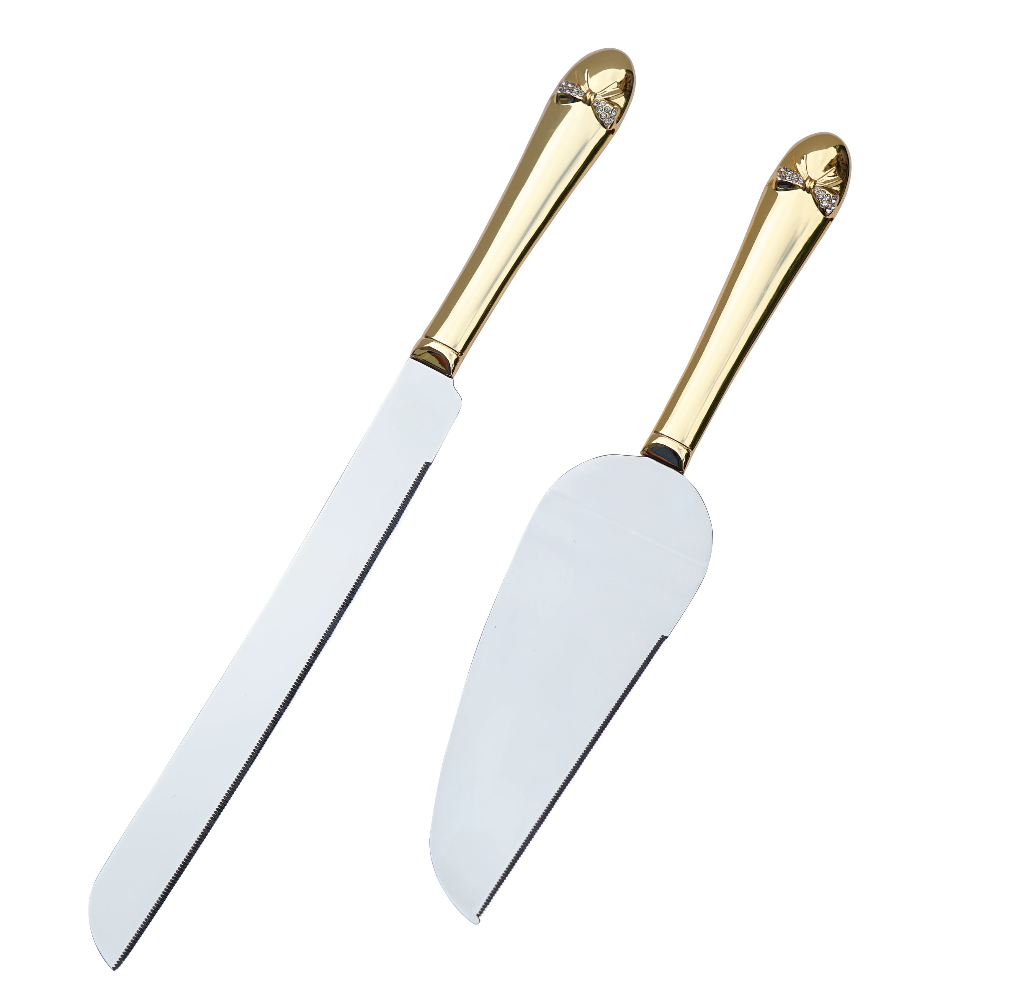Bow-Tiful Collection Toasting Flutes & Cake Serving Set in Gold