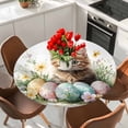 thumbnail image 2 of Spring Easter Round Tablecloth 55-60 Inch Round Fitted Table Cloth with Elastic Edge, Funny Cute Cats Colorful Eggs Wildflowers Waterproof Table Cover Protector for Outdoor Picnic Party Dining, 2 of 6