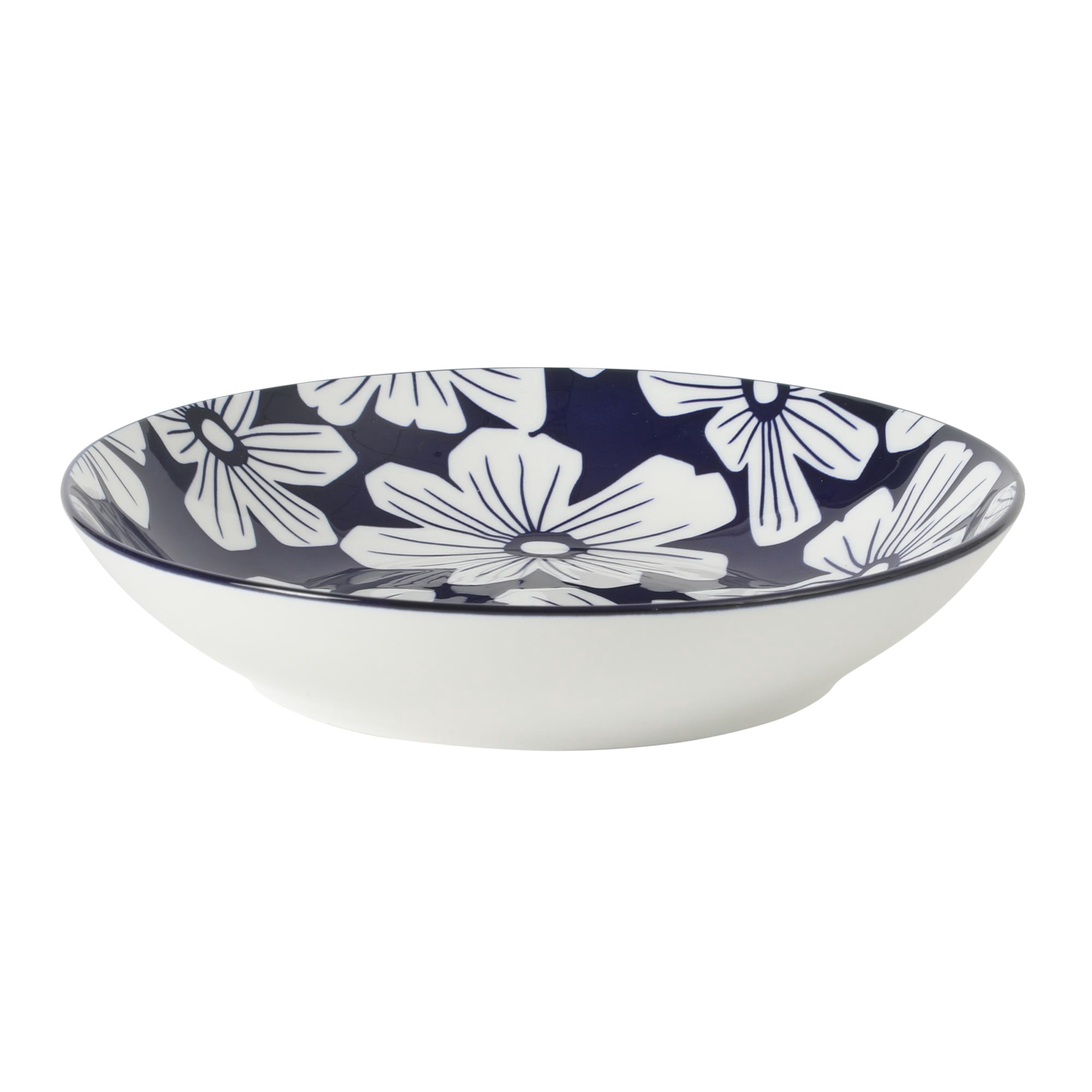Gibson Home Heritage Sky 4-Piece Pasta Bowl Set, 8 Inch Round Stoneware Bowls, Blue & White Floral Design, Decorative Everyday Use