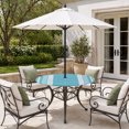 thumbnail image 2 of Round Outdoor Tablecloth with Umbrella Hole and Zipper, Vintage Cyan Blue Striped Tablecloth with Elastic Waterproof, Farmhouse Modern Stripes Boho Patio Table Covers for 45" - 54" Pool Tables, 2 of 9