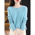 thumbnail image 3 of Addonee Women 100% Merino Wool Sweater Cashmere O-neck Cardigan Raglan Sleeve Classical Knitwear Solid Fashion Basic Clothing, 3 of 5