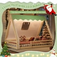 thumbnail image 5 of [Luckynote]Full Size House Floor Bed with Tent and Light, Solid Wood Teepee Floor Bed with Full-length Guardrails, Montessori and Childlike Design,Natural+Green, 5 of 14