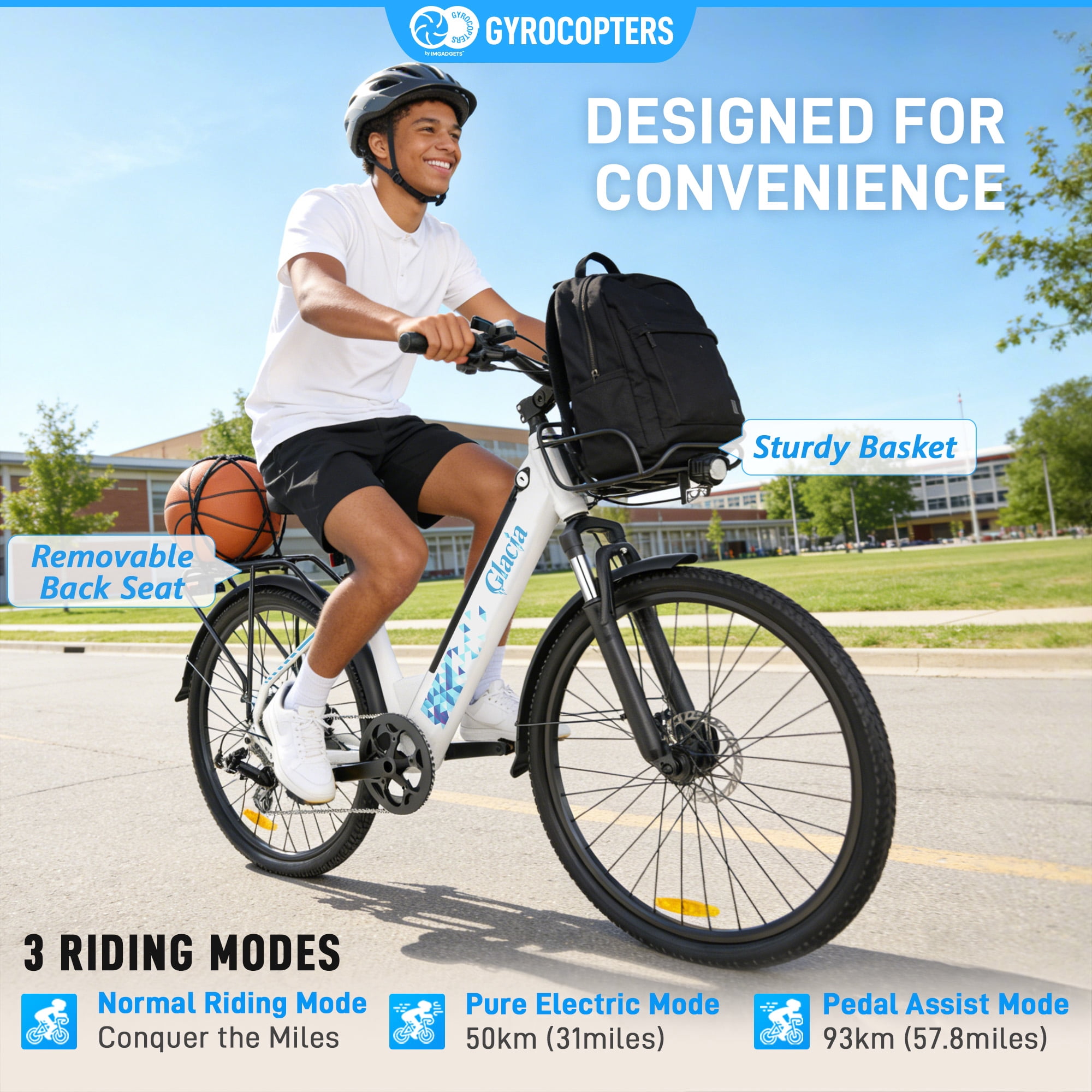 Gyrocopters Glacia Long Range Electric Bike with GPS Tracker
