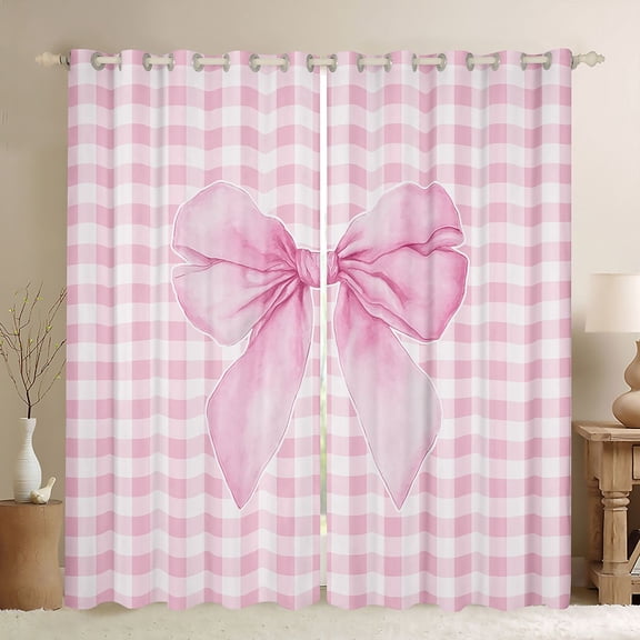 Erosebridal Pink Watercolor Bow Black Out Curtains for Girls, Pink Bow Curtains Pack of 2 (42x63 Each) for Women