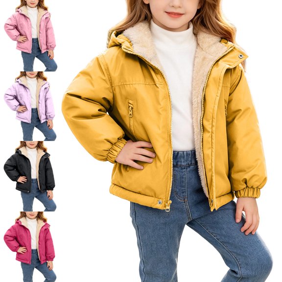 Teylalorva Girls Padded Coat Zip up Hooded Thick Fleece Lined Jacket Warm Winter Outerwear (1-13) Yellow Size 3T