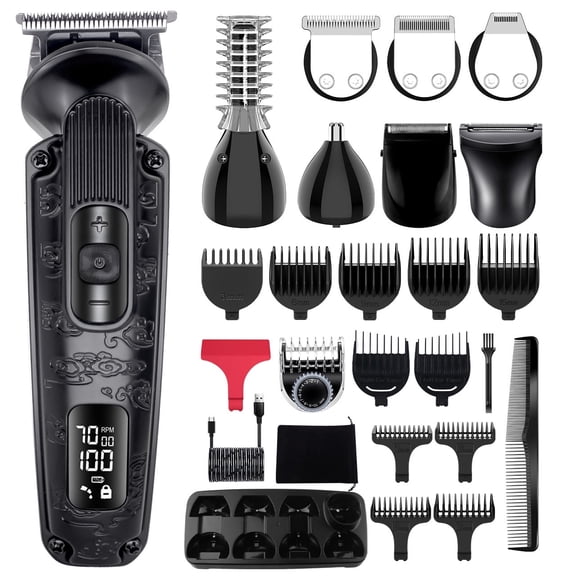 Hatteker 8-in-1 Men's Grooming Kit, Cordless Waterproof Hair Clipper & Beard Trimmer Set Electric Shaver for Men, Black