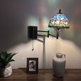 thumbnail image 4 of Tiffany Style Sconce Lamp Swing Arm Blue Stained Glass Purple Tulips LED Bulb Included 13”W*8”D*15”H, 4 of 8