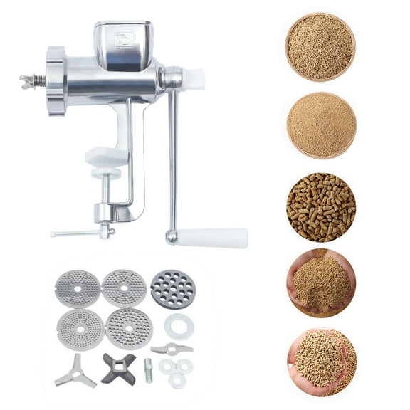 Manual Animal Feed Pellet Mill Machine Stainless Steel with 5 Different Pellet Plates, 8.66*4.72*5.91" for Home, Pet Stores, Zoos