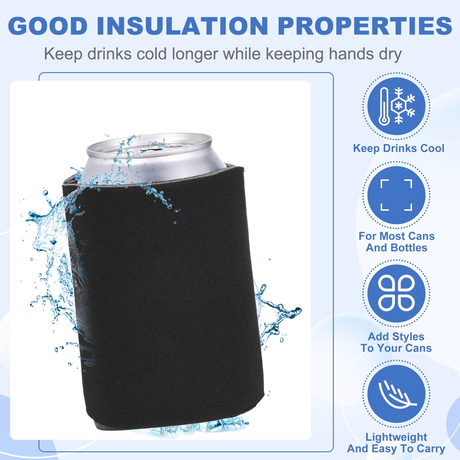 Uxcell 20Pcs Beer Can Coolers Covers, Neoprene Blank Drink Cooler Sleeves Collapsible Insulated Reusable Soda Cover for 10oz Bottles Seltzer DIY Weddings Beach Picnic Party, Black