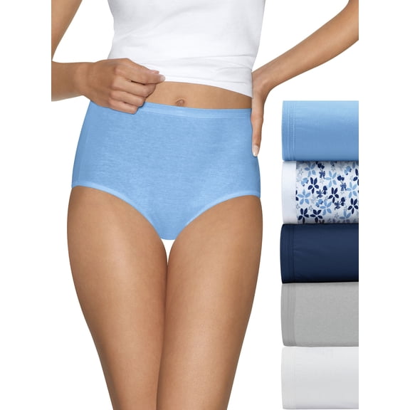 Hanes Ultimate® Comfort Cotton Women's Brief Panties 5-Pack Blue White 5