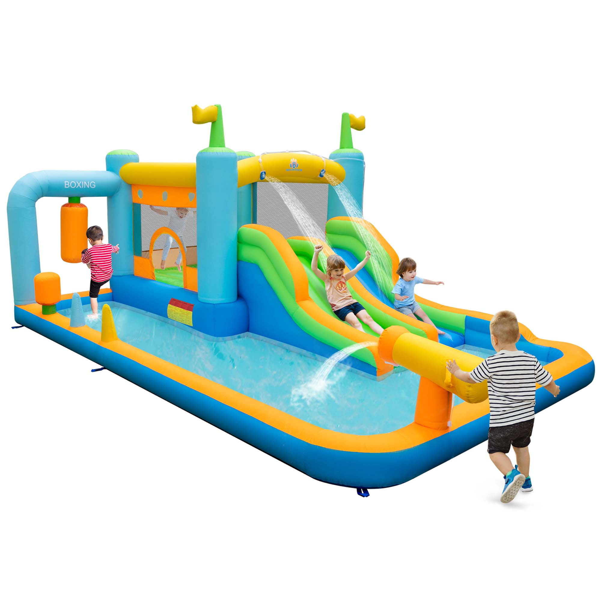 Costway Inflatable Water Slide Giant Kids Bounce House Park Splash Pool without Blower for Toddler, Bouncy Water Park