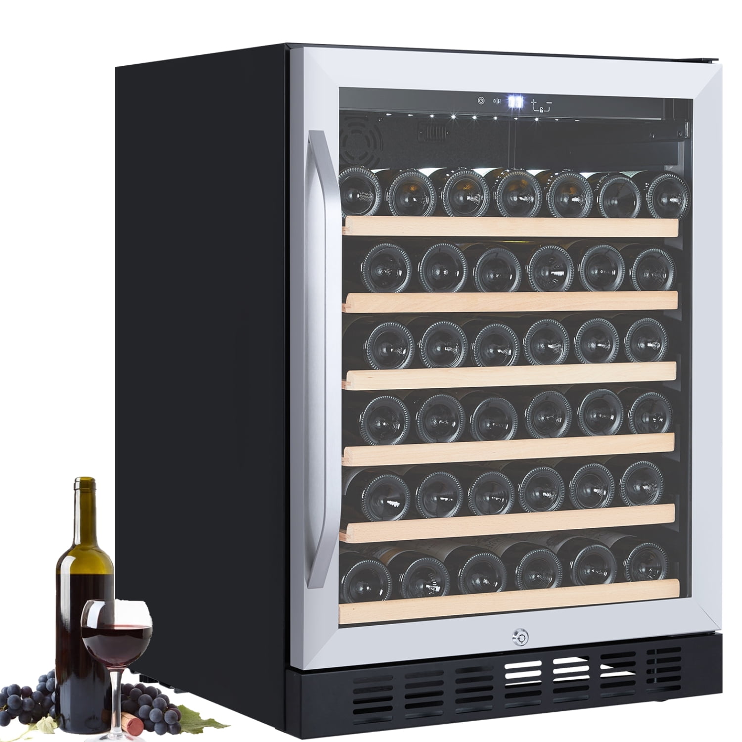 Garvee Wine Cooler Refrigerator, Freestanding with French Glass Door, for 46 Bottles, Black