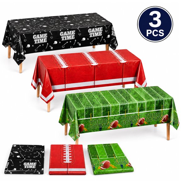 Football Party Decorations Disposable Tablecloth Plastic Table Cover for Football Games Birthday Party Supplies 3 Pack Style 1
