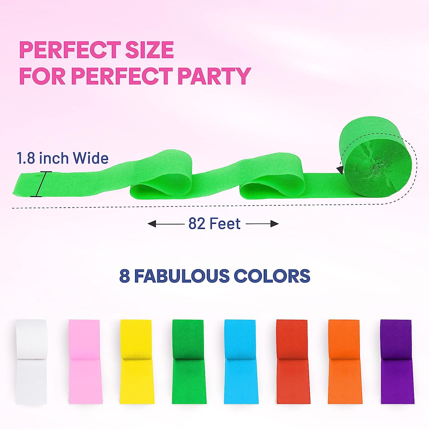 8 Crepe Paper Streamers Rolls, 656ft Pack of Unique 8 Rainbow Streamers Party Decorations, Birthday Streamers, Party Streamers for Wedding Decoration (1.8 inch x 82 ft/Roll)