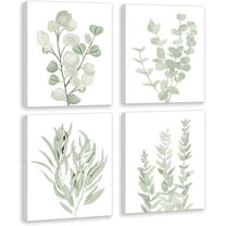 FRAMED Botanical Plant Canvas Wall Art | Boho Plant Wall Decor for Bedroom | Minimalist Floral Prints for Living Room | Light Green Botanical Art Painting for Office |Set of 4