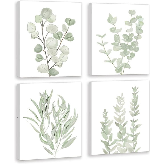 FRAMED Botanical Plant Canvas Wall Art | Boho Plant Wall Decor for Bedroom | Minimalist Floral Prints for Living Room | Light Green Botanical Art Painting for Office |Set of 4