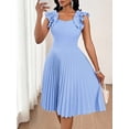 thumbnail image 6 of Baby Blue Ruffle Shoulder Pleated Fit & Flare Midi Dress For Women Elegant, 6 of 6
