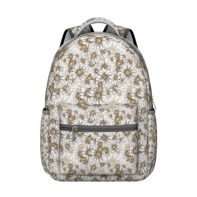 Yellow Sunflower Print Ergonomic Backpack - Waterproof & Spacious for School & Travel