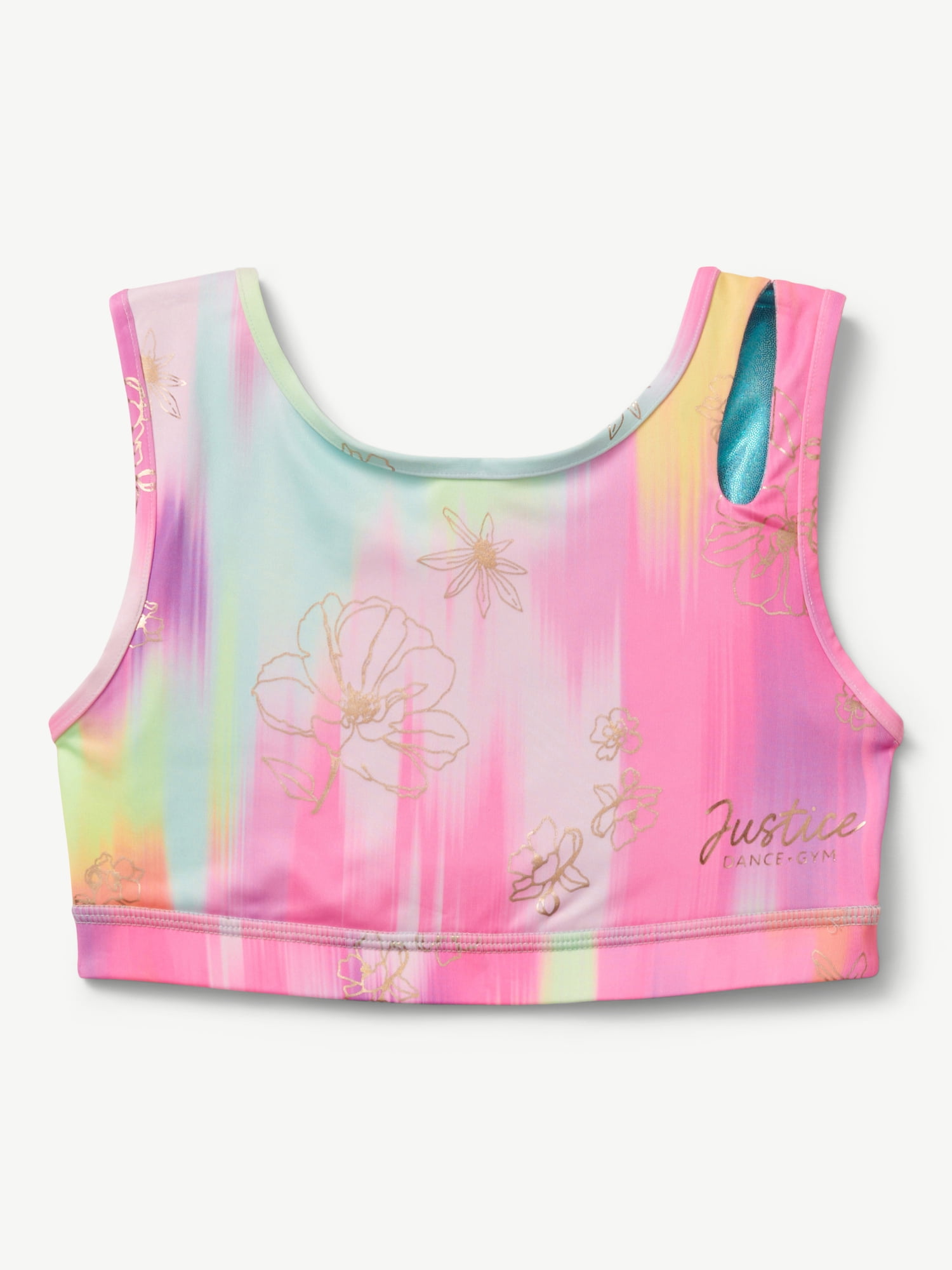 Justice Reversible Keyhole Teen Sports Bra for Girls with Paint Effect Print, Sizes XS-XL