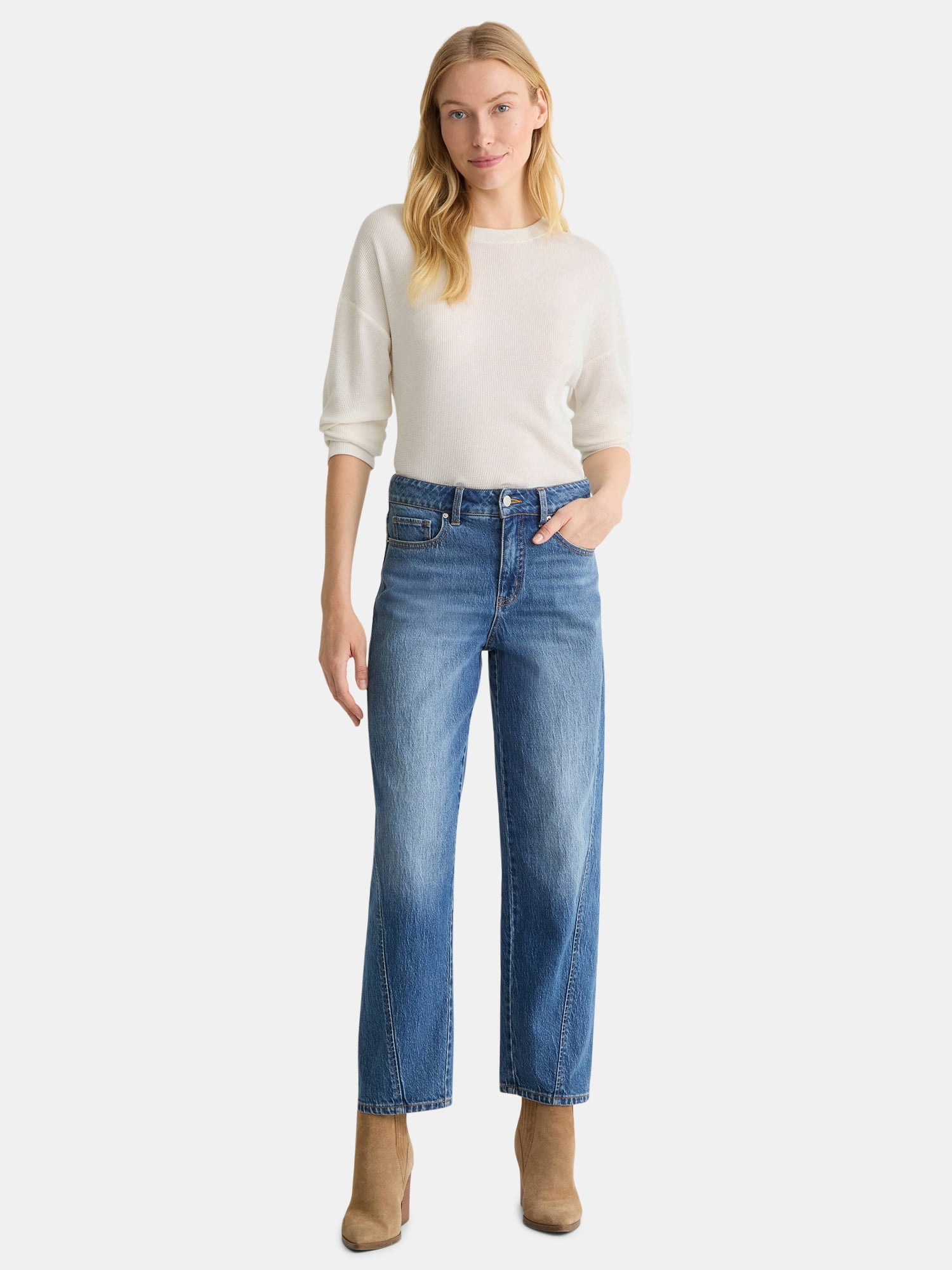 Time and Tru Women's Boxy Thermal Tee with Long Sleeves, Sizes XS-XXXL