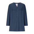 thumbnail image 4 of Atogsazn Women's 3/4 Sleeve Shirts Casual V Neck Button Down Tshirt Loose Pullover Fashion Tops Tee Navy M, 4 of 6